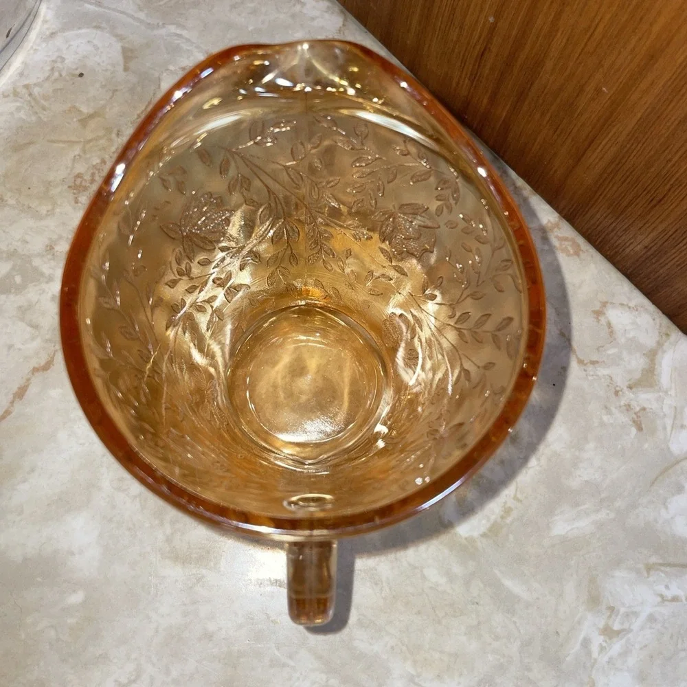 Vtg Jeannette Marigold Peach Floral Depression Carnival‎ Glass Creamer